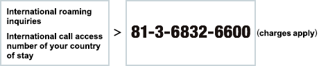 International roaming inquiries International call access number of your country of stay -81-3-6832-6600 (charges apply)