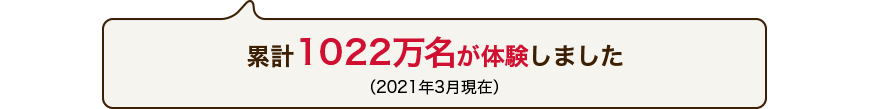 累計1022万名が体験しました(2021年3月現在)